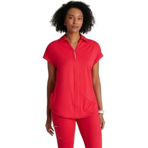 BARCO One Performance Knit Engage Classic Fit Scrub Top for Women – 2-Pocket, Zip Neck Collar Shirt with 360 Spandex Stretch(Grenadine)