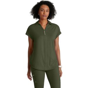 BARCO One Performance Knit Engage Classic Fit Scrub Top for Women – 2-Pocket, Zip Neck Collar Shirt with 360 Spandex Stretch(Olive)