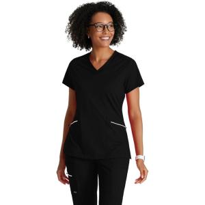 BARCO One Performance Knit Victory Classic Fit Scrub Top for Women – 2-Pocket, V-Neck Shirt with 360 Spandex Stretch(Black)