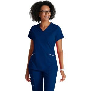 BARCO One Performance Knit Victory Classic Fit Scrub Top for Women – 2-Pocket, V-Neck Shirt with 360 Spandex Stretch(Indigo)