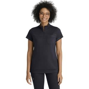 BARCO One Performance Knit Vigor Classic Fit Scrub Top for Women – 3-Pocket Mock Neck Shirt with Moisture Wicking Fabric(Steel)