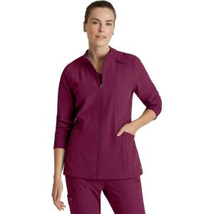 BARCO One Venture Scrub Jacket for Women – Zip Front Closure, 4 Pockets, 4-Way Stretch Women’s Medical Warm-Up Jacket(Wine)