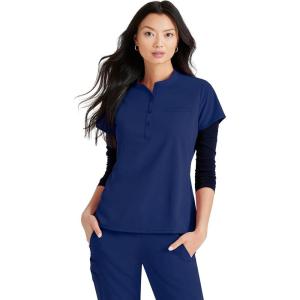 BARCO Unify Mission Scrub Top for Women – 1-Pocket Henley Neckline Top with 360 Spandex Stretch & Wrinkle Release Fabric(Indigo)