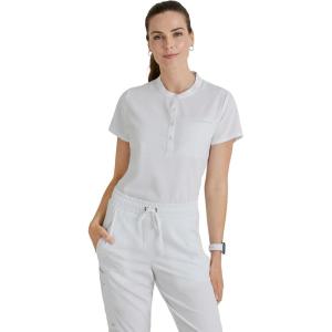 BARCO Unify Mission Scrub Top for Women – 1-Pocket Henley Neckline Top with 360 Spandex Stretch & Wrinkle Release Fabric(White)
