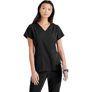 BARCO Unify Purpose Scrub Top for Women – 4-Pocket V-Neck Shirt with 360 Spandex Stretch & Moisture Wicking Fabric(Black)