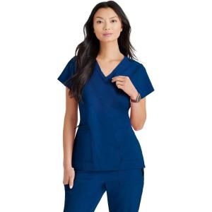 BARCO Unify Purpose Scrub Top for Women – 4-Pocket V-Neck Shirt with 360 Spandex Stretch & Moisture Wicking Fabric(Indigo)