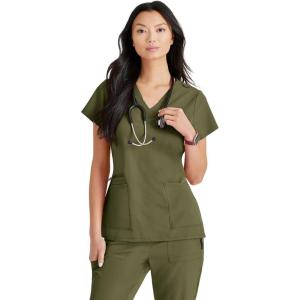 BARCO Unify Purpose Scrub Top for Women – 4-Pocket V-Neck Shirt with 360 Spandex Stretch & Moisture Wicking Fabric(Olive)