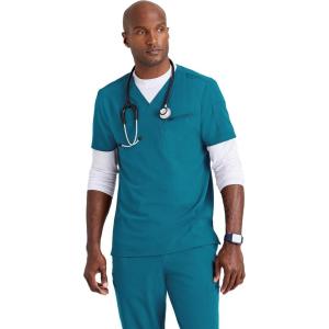 BARCO Unify Rally Scrub Top for Men – 3-Pocket V-Neck Shirt with 360 Spandex Stretch & Soil Release Fabric(Bahama)