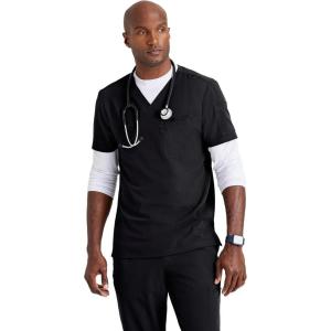 BARCO Unify Rally Scrub Top for Men – 3-Pocket V-Neck Shirt with 360 Spandex Stretch & Soil Release Fabric(Black)