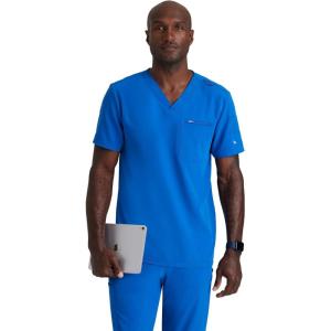 BARCO Unify Rally Scrub Top for Men – 3-Pocket V-Neck Shirt with 360 Spandex Stretch & Soil Release Fabric(New Royal)