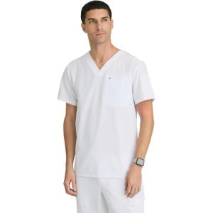 BARCO Unify Rally Scrub Top for Men – 3-Pocket V-Neck Shirt with 360 Spandex Stretch & Soil Release Fabric(White)