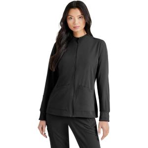 BARCO Unify Team Warm-Up Scrub Jacket for Women – 3-Pocket Jacket Top with 360 Spandex Stretch & Moisture Wicking Fabric(Black)