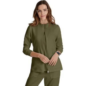 BARCO Unify Team Warm-Up Scrub Jacket for Women – 3-Pocket Jacket Top with 360 Spandex Stretch & Moisture Wicking Fabric(Olive)
