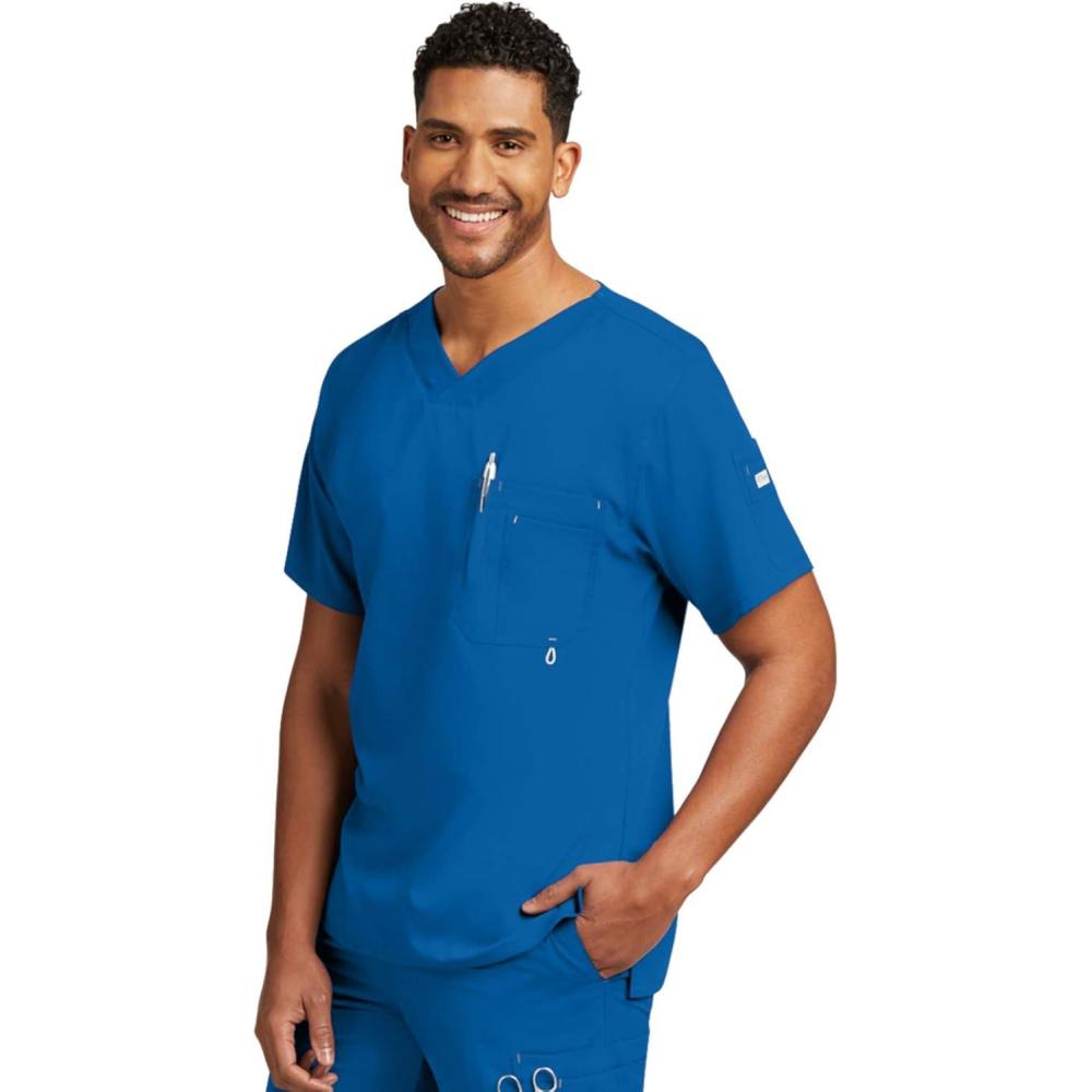imageGreys Anatomy Mens 0107 Modern Fit VNeck Scrub TopNew Royal